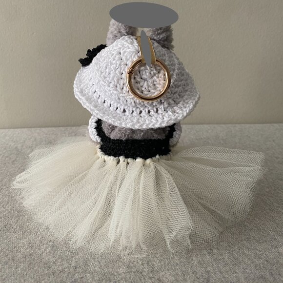 Handmade Crochet White Black Cream Princess Tutu for 17cm Doll 2-Piece Set - Picture 3 of 6